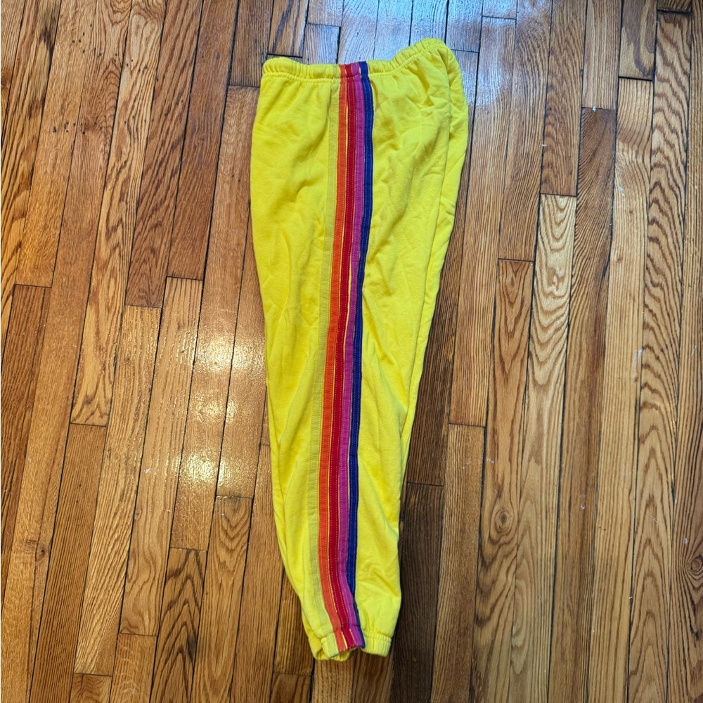 Aviator Nation Yellow Joggers with Rainbow Stripe SOLD OUT COLOR
